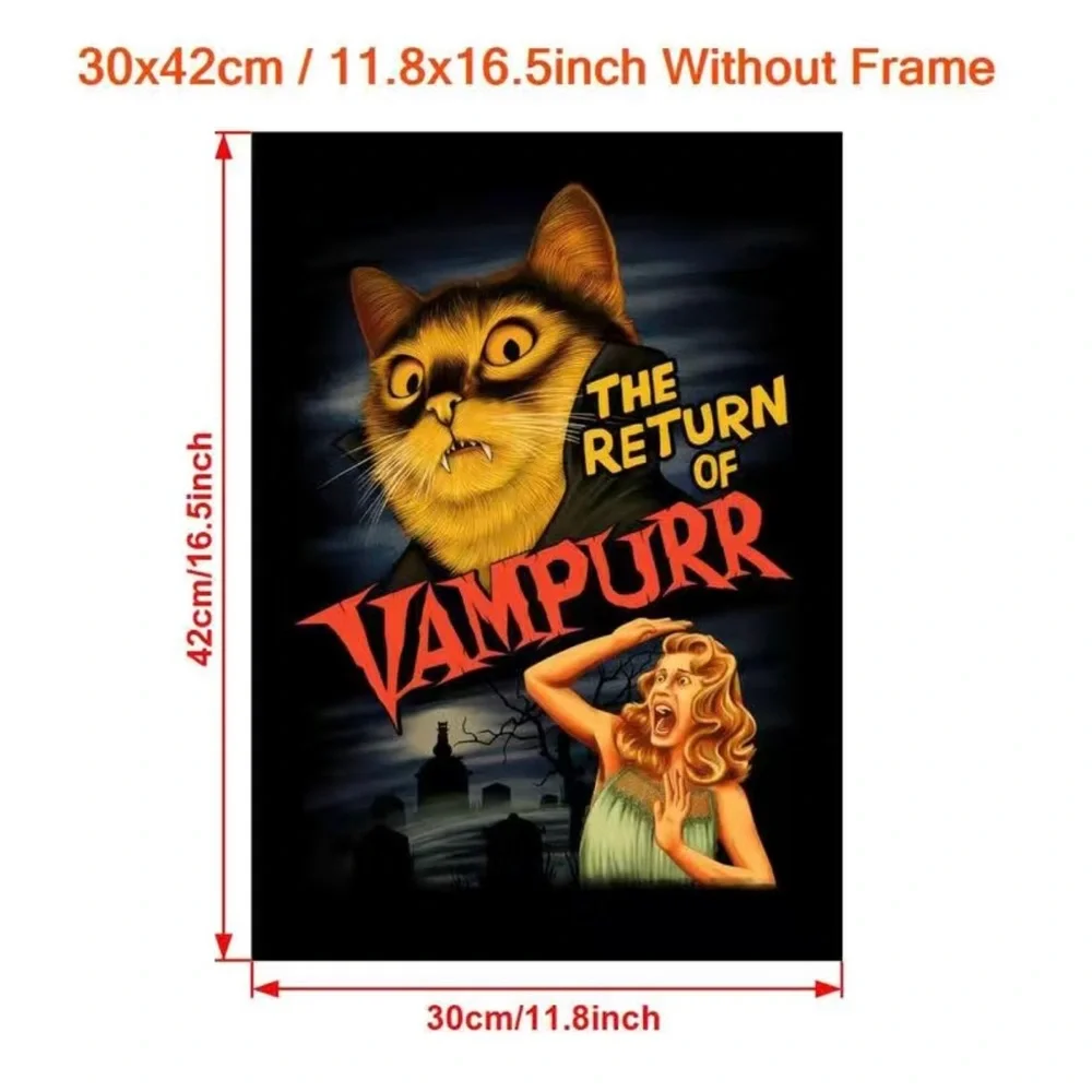 1 Pc Art Canvas Print Vampire Cat “The Return Of Vampurr” 11.8x16.5inch Frameles